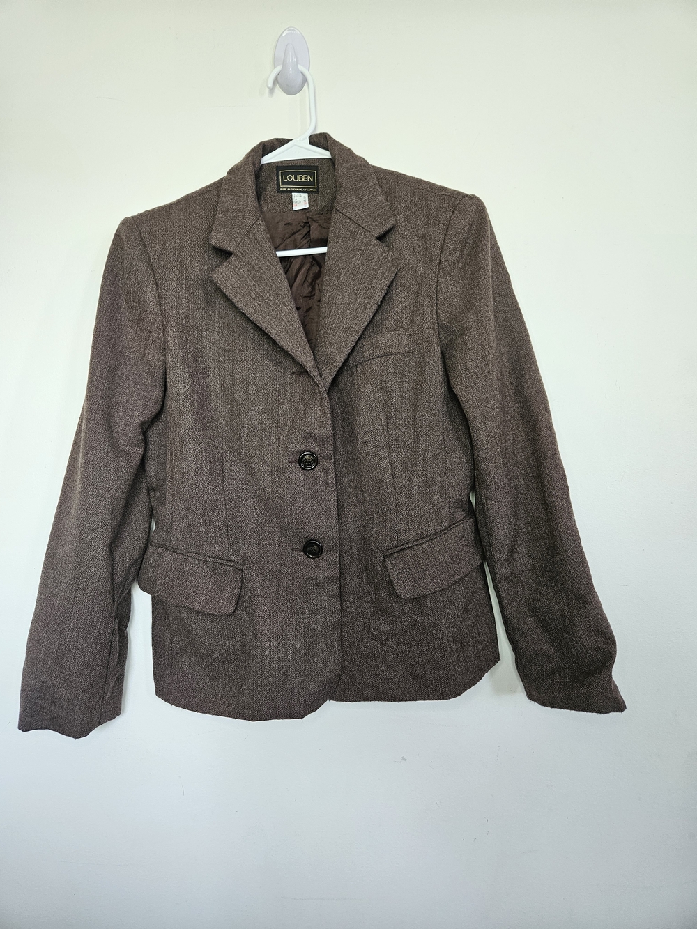 Louben Made In Canada Brown Herringbone Tweed Blazer Jacket Size 10